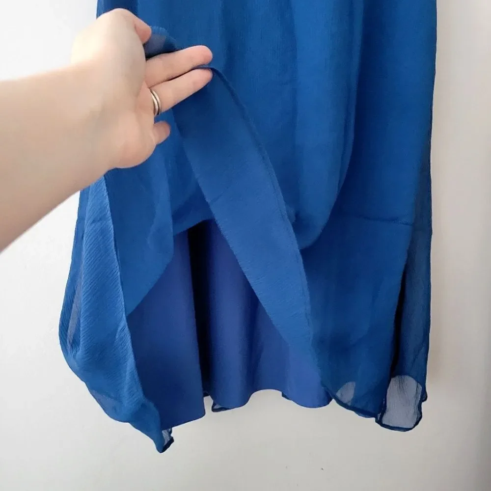J. Crew 100% Crepe Silk Dress Blue 4 Sleeveless Fit Flare V-Neck